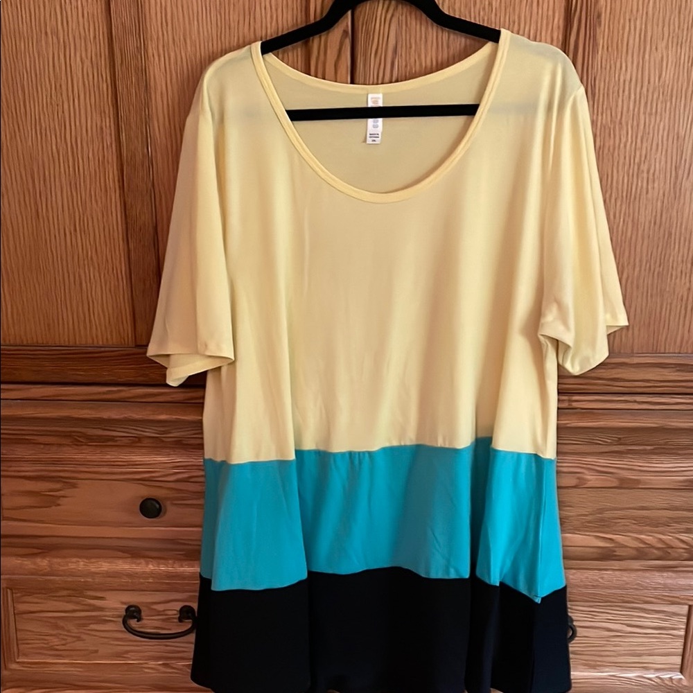 LuLaRoe Yellow, Teal and Black Perfect Tee